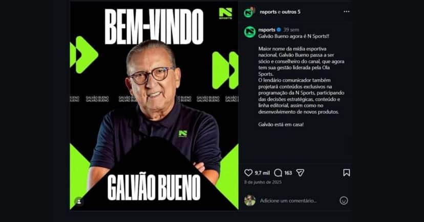 Galvão Bueno está no NSports (Foto Reprodução/Instagram/@NSports) Galvão Bueno está no NSports (Foto Reprodução/Instagram/@NSports)