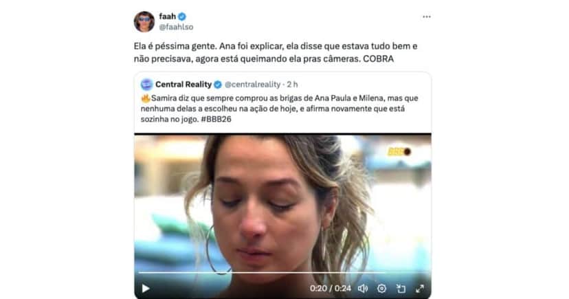 Público se revolta com Samira (Foto: Reprodução /Instagram) Público se revolta com Samira (Foto: Reprodução /Instagram)