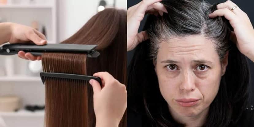 Estresse e a chapinha podem acelerar o cabelo branco (Reprodução: Montagem TV Foco)
