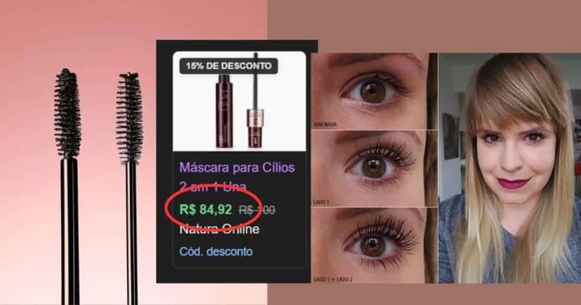 Máscara para cílios 2 em 1 Una/ Resultados e média de valores (Foto Reprodução/Montagem/Lennita/TV Foco/Google Shopping/Instagram/Natura) Máscara para cílios 2 em 1 Una/ Resultados e média de valores (Foto Reprodução/Montagem/Lennita/TV Foco/Google Shopping/Instagram/Natura)