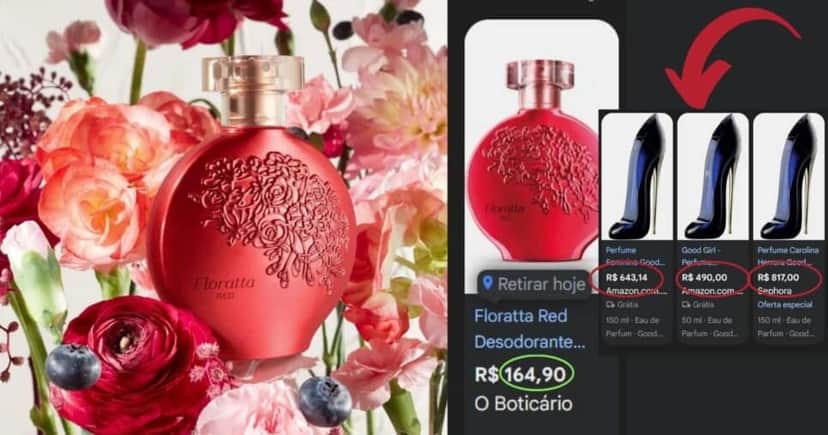Floratta Red x Good Girl (Foto Reprodução/Montagem/Lennita/TV Foco/Google Shopping/Boticário) Floratta Red x Good Girl (Foto Reprodução/Montagem/Lennita/TV Foco/Google Shopping/Boticário)