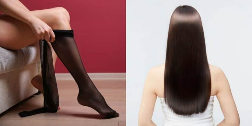 Meia-calça para alisar o cabelo (Reprodução: Montagem TV Foco) Meia-calça para alisar o cabelo (Reprodução: Montagem TV Foco)