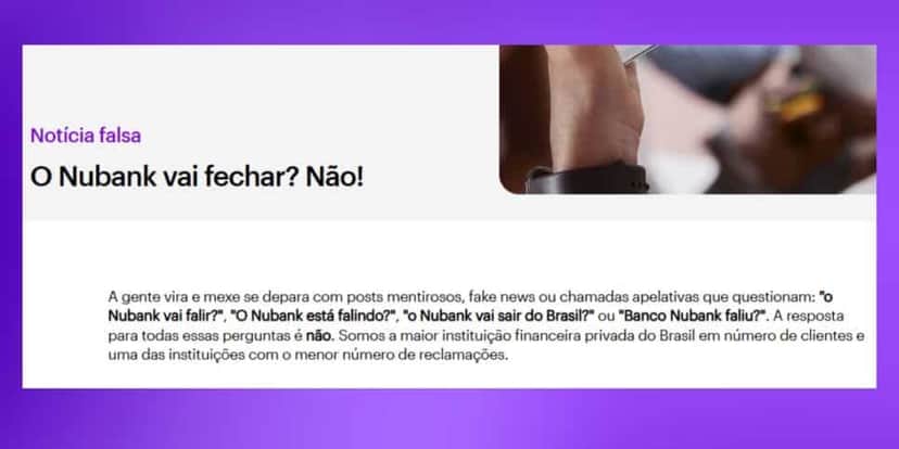 Comunicado do Nubank alertando sobre fake news (Reprodução: Divulgação) Comunicado do Nubank alertando sobre fake news (Reprodução: Divulgação)