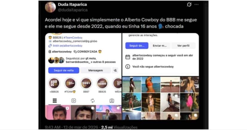 Cowboy é exposto por jovem nas redes sociais - Foto: Divulgação/Metrópoles