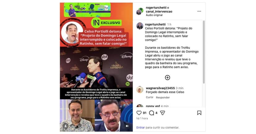 Celso Portiolli em entrevista (Foto: Reprodução / Instagram) Celso Portiolli em entrevista (Foto: Reprodução / Instagram)
