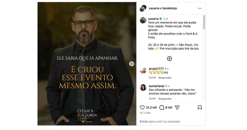 Publicação sobre curso de Juliano Juliano Cazarré (Foto: Reprodução / Instagram) Publicação sobre curso de Juliano Juliano Cazarré (Foto: Reprodução / Instagram)