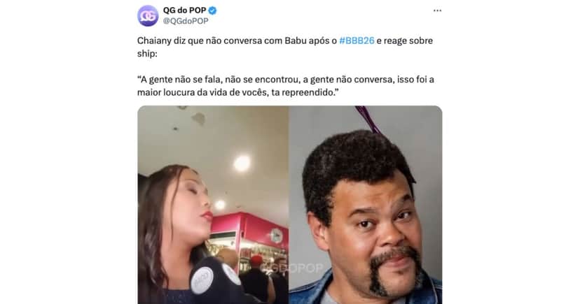 Entrevista de Chaiany para Bacci Notícias (Foto: Reprodução / X) Entrevista de Chaiany para Bacci Notícias (Foto: Reprodução / X)