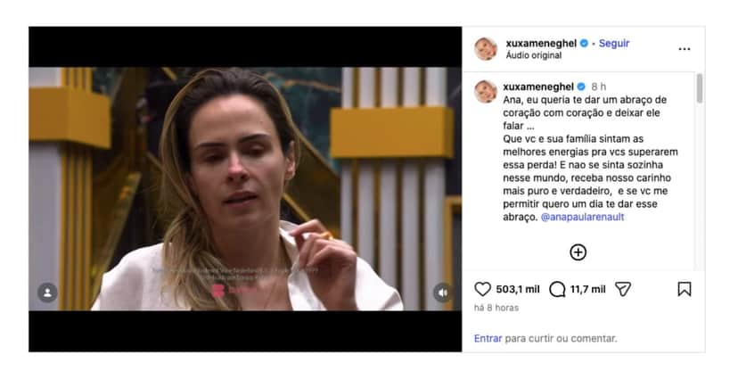 Mensagem de Xuxa para Ana Paula (Foto: Reprodução / Instagram)