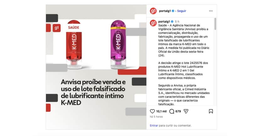 Proibição da Anvisa (Foto: Reprodução / Instagram) Proibição da Anvisa (Foto: Reprodução / Instagram)