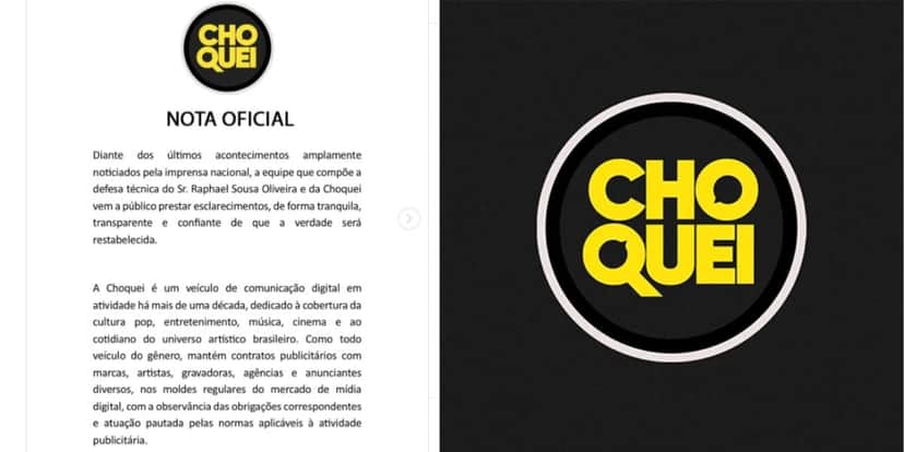 Choquei emitiu nota oficial (Reprodução: Instagram) Choquei emitiu nota oficial (Reprodução: Instagram)