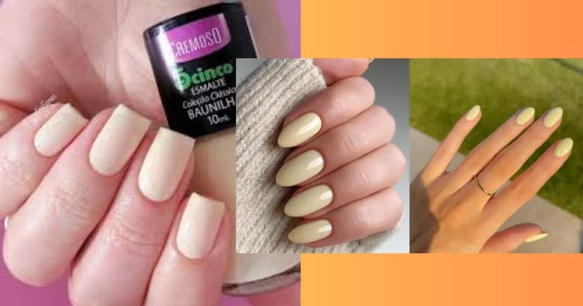 Unha com esmalte amarelo baunilha (Foto Reprodução/Montagem/TV Foco/Lennita/YouTube/Pinterest) Unha com esmalte amarelo baunilha (Foto Reprodução/Montagem/TV Foco/Lennita/YouTube/Pinterest)