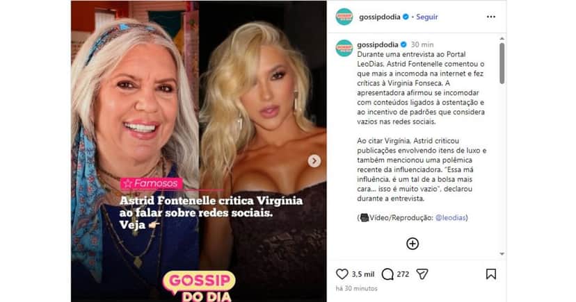 Apresentadora Astrid Fontenelle detona Virginia Apresentadora Astrid Fontenelle detona Virginia