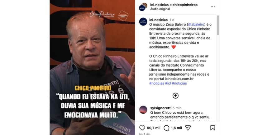 Chico Pinheiro em entrevista com Zeca Baleiro (Foto: Reprodução / YouTube) Chico Pinheiro em entrevista com Zeca Baleiro (Foto: Reprodução / YouTube)