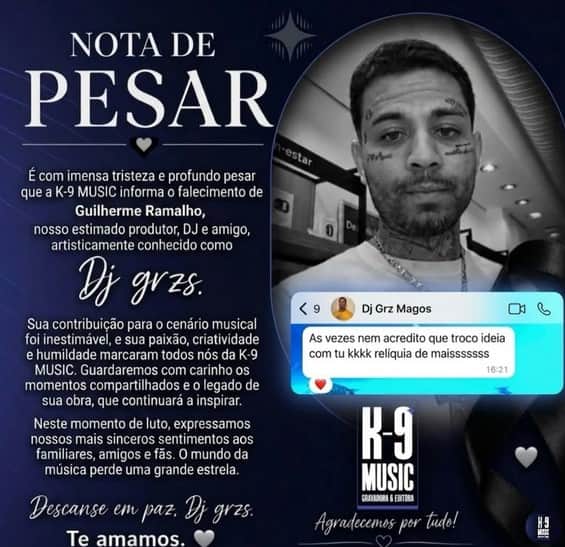 Nota de pesar de DJ GRZS (Foto: Reprodução / Instagram)