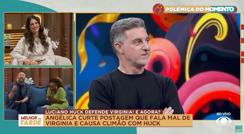 Chris Flores, Thiago e Janaina repercutiam polêmica com Angélica (Foto: Reprodução / Band) Chris Flores, Thiago e Janaina repercutiam polêmica com Angélica (Foto: Reprodução / Band)