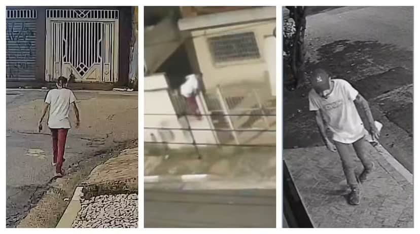 Suspeito é flagrado pulando o muro da casa onde mulher foi encontrada morta (Foto: Reprodução/TV Globo) Suspeito é flagrado pulando o muro da casa onde mulher foi encontrada morta (Foto: Reprodução/TV Globo)