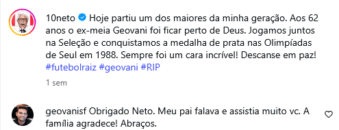 Ídolo do Vasco morreu e ganhou homenagem do apresentador da Band (Foto: Reprodução / Instagram) Ídolo do Vasco morreu e ganhou homenagem do apresentador da Band (Foto: Reprodução / Instagram)