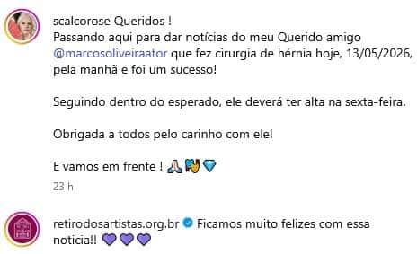 Rose Scalco atualizou estado de saúde do amigo e Retiro dos Artistas respondeu (Foto: Reprodução / Instagram) Rose Scalco atualizou estado de saúde do amigo e Retiro dos Artistas respondeu (Foto: Reprodução / Instagram)