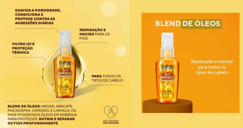 Óleo Mágico da marca DaBelle (Foto Reprodução/Montagem/Lennita/TV Foco/DaBelle/Canva) Óleo Mágico da marca DaBelle (Foto Reprodução/Montagem/Lennita/TV Foco/DaBelle/Canva)