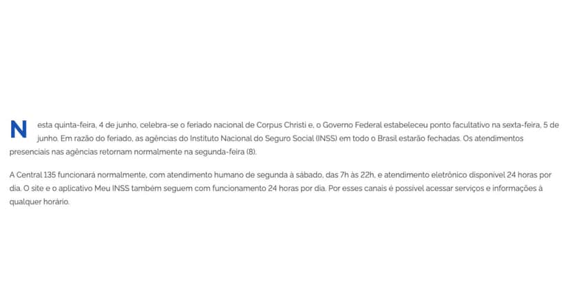 Comunicado do INSS sobre paralisação temporária (Foto: Governo Federal) Comunicado do INSS sobre paralisação temporária (Foto: Governo Federal)