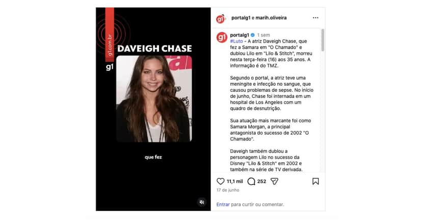 Atriz Daveigh Chase (Foto: Reproduções / Instagram) Atriz Daveigh Chase (Foto: Reproduções / Instagram)