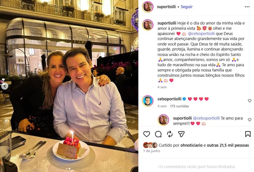 Celso Portiolli ganhou declaração da esposa, Suzana Marchi (Foto: Reprodução/ Instagram) Celso Portiolli ganhou declaração da esposa, Suzana Marchi (Foto: Reprodução/ Instagram)