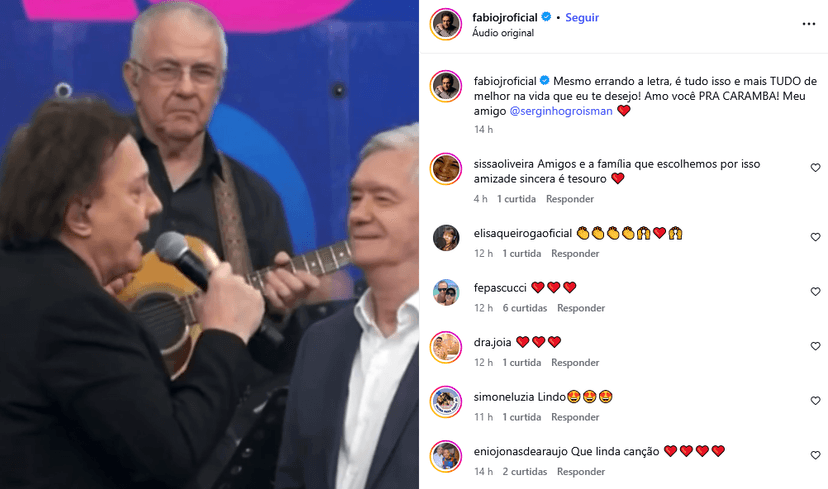 Fábio Jr. se declara a apresentador da Globo (Foto: Reprodução / Instagram) Fábio Jr. se declara a apresentador da Globo (Foto: Reprodução / Instagram)