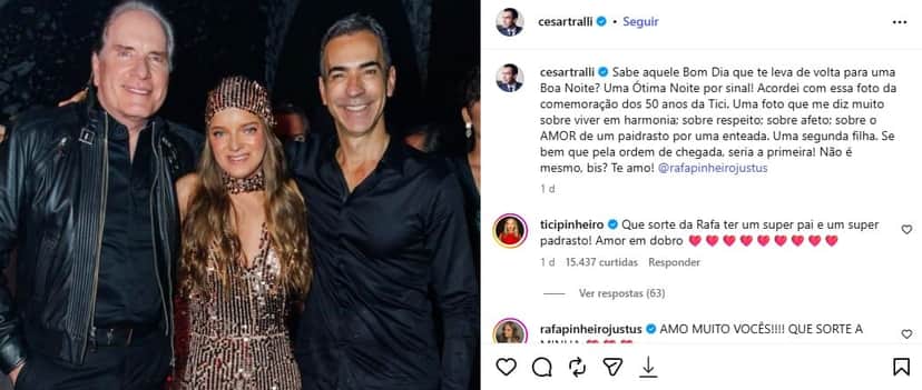 Tralli posa ao lado de Roberto Justus e Rafa Justus (Foto: Reprodução / Instagram) 