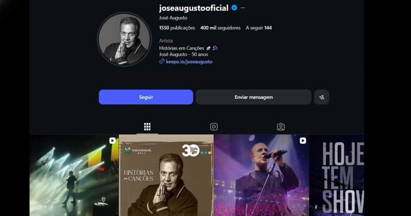 Cantor José Augusto segue ativo e nas redes sociais conta com 400 mil seguidores (Foto Reprodução/Instagram)