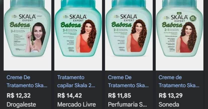 Média de valores do Skala Babosa (Foto Reprodução/Google Shopping) Média de valores do Skala Babosa (Foto Reprodução/Google Shopping)