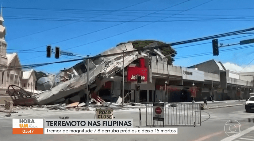 Coube ao substituto de Tiago Scheuer dar pior notícia no Hora 1 com terremoto nas Filipinas (Foto: Reprodução / Globo)