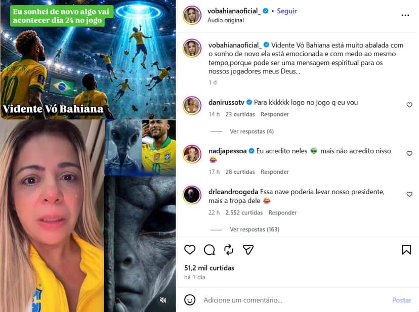 Vidente chora e prevê tragédia em jogo da Seleção Brasileira (Foto: Reprodução/ Instagram) Vidente chora e prevê tragédia em jogo da Seleção Brasileira (Foto: Reprodução/ Instagram)