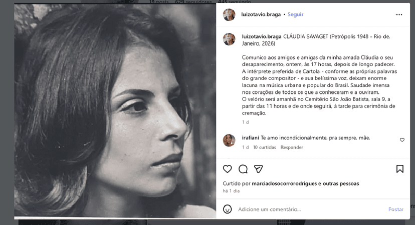 Publicação do marido da cantora (Foto: Reprodução/ Instagram) Publicação do marido da cantora (Foto: Reprodução/ Instagram)