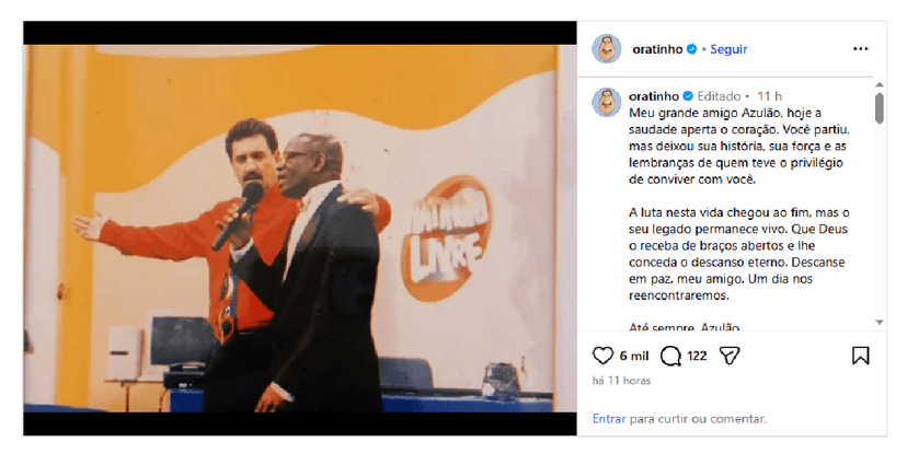 Publicação de Ratinho nas redes sociais (Foto: Reprodução/Instagram) Publicação de Ratinho nas redes sociais (Foto: Reprodução/Instagram)