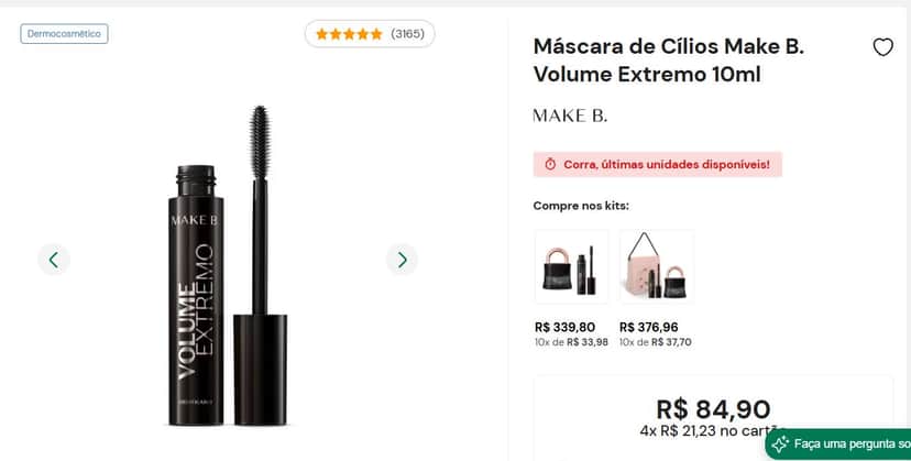 Média de valores da máscara no site oficial da marca (Foto Reprodução/Boticário) Média de valores da máscara no site oficial da marca (Foto Reprodução/Boticário)