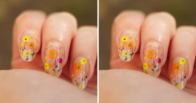 Unhas em gel com flores - Foto: Internet Unhas em gel com flores - Foto: Internet