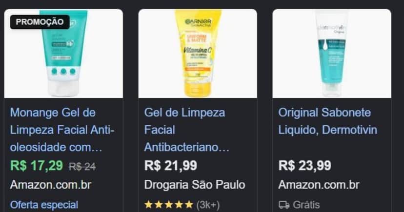 Opções de géis de limpeza facial (Foto Reprodução/Google Shopping/Pesquisa Lennita) Opções de géis de limpeza facial (Foto Reprodução/Google Shopping/Pesquisa Lennita)