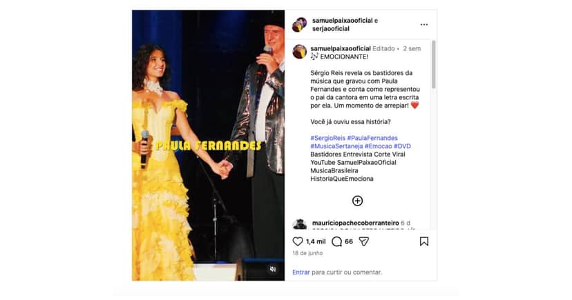 Sérgio Reis fala sobre Paula Fernandes (Foto: Reprodução / Instagram) Sérgio Reis fala sobre Paula Fernandes (Foto: Reprodução / Instagram)