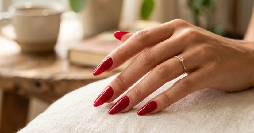 Unha com esmalte vermelho cereja (Foto: Montagem TV Foco / GMN) Unha com esmalte vermelho cereja (Foto: Montagem TV Foco / GMN)