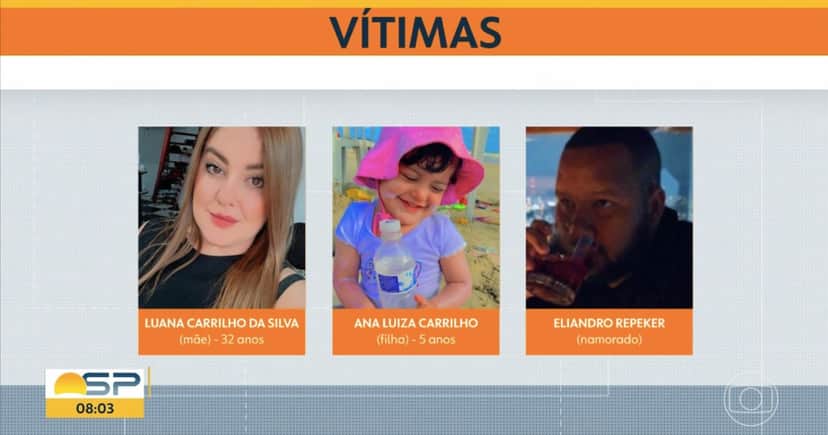 Luana Carrilho da Silva, Ana Luiza Carrilho e Eliandro Reperker (Foto: Reprodução / Globo) Luana Carrilho da Silva, Ana Luiza Carrilho e Eliandro Reperker (Foto: Reprodução / Globo)