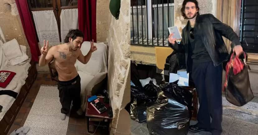 Antonio Benício em seu quarto em Paris e na rua, ao lado de sacos de lixo (Foto: Reprodução/ Instagram) Antonio Benício em seu quarto em Paris e na rua, ao lado de sacos de lixo (Foto: Reprodução/ Instagram)
