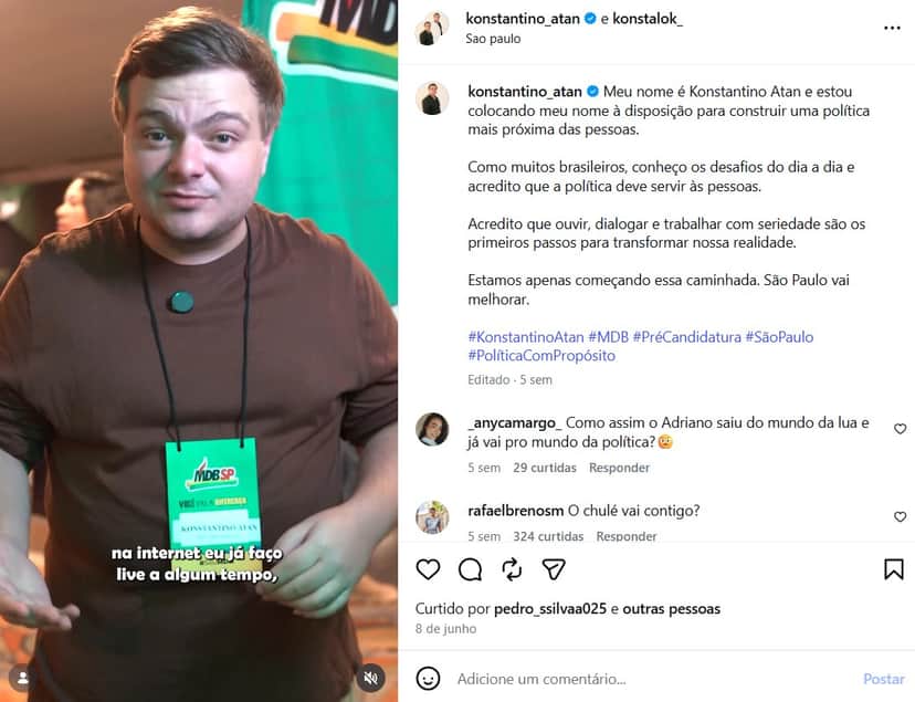 O ator de Carrossel confirmou que é pré-candidato a Deputado Estadual (Foto: Reprodução/ Instagram) O ator de Carrossel confirmou que é pré-candidato a Deputado Estadual (Foto: Reprodução/ Instagram)