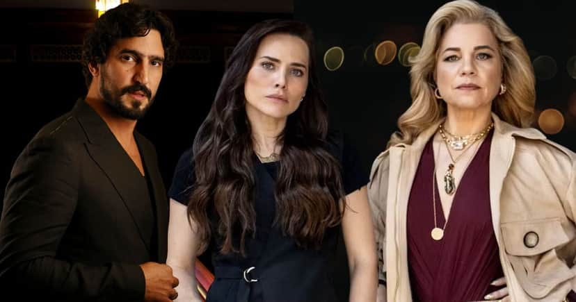 Heitor, Adriana e Pilar em Quem Ama Cuida (Fotos: Reprodução / Globo / Canva / Montagem TV Foco) Heitor, Adriana e Pilar em Quem Ama Cuida (Fotos: Reprodução / Globo / Canva / Montagem TV Foco)