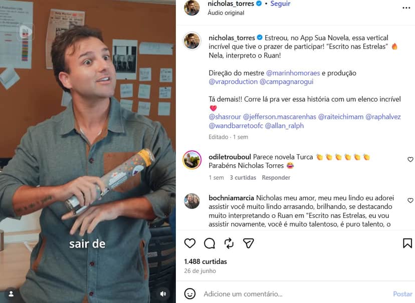 Nicholas Torres atuando em novela vertical (Foto: Reprodução/ Instagram) Nicholas Torres atuando em novela vertical (Foto: Reprodução/ Instagram)