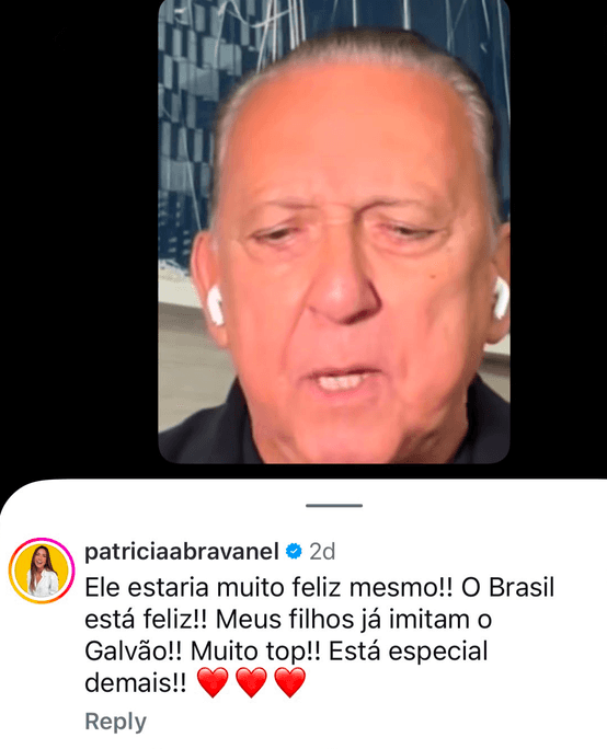 Patrícia Abravanel opina sobre Galvão (Foto: Reprodução / Instagram) Patrícia Abravanel opina sobre Galvão (Foto: Reprodução / Instagram)