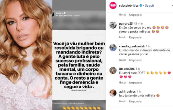 Web aponta indireta de Poliana para Virginia (Foto: Reprodução / Instagram) Web aponta indireta de Poliana para Virginia (Foto: Reprodução / Instagram)