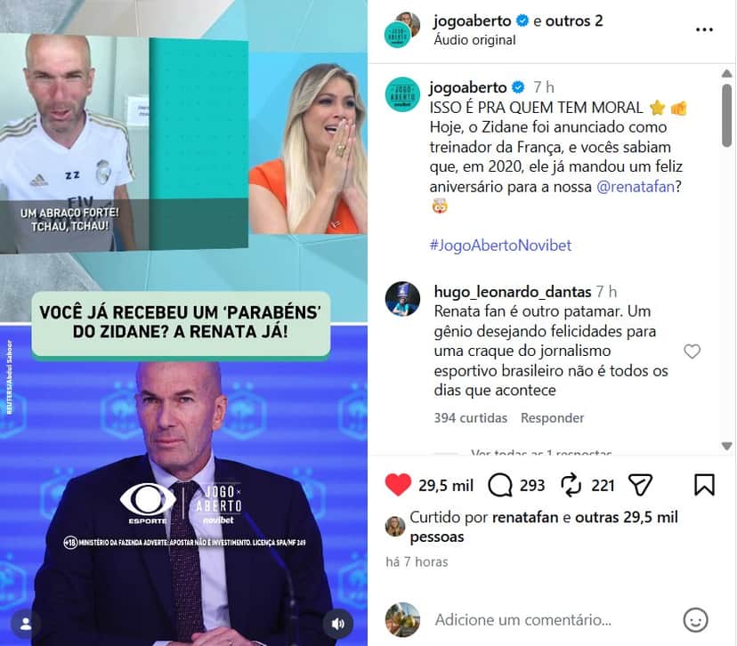 Renata Fan se emocionou com recado de Zidane em 2020 (Foto: Reprodução/ Instagram) Renata Fan se emocionou com recado de Zidane em 2020 (Foto: Reprodução/ Instagram)