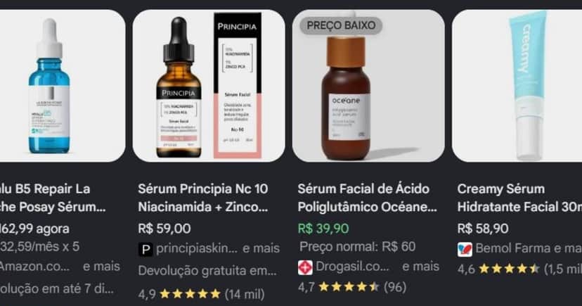 Opções de séruns facial (Foto Reprodução/Google Shopping/Pesquisa Lennita) Opções de séruns facial (Foto Reprodução/Google Shopping/Pesquisa Lennita)