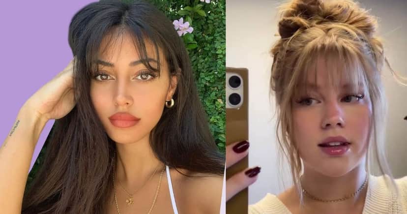 Cortes em camadas com wispy bangs (Foto Reprodução/Montagem/Lennita/TV Foco/TikTok/Pinterest) Cortes em camadas com wispy bangs (Foto Reprodução/Montagem/Lennita/TV Foco/TikTok/Pinterest)