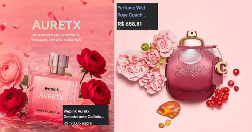 Auretx/Perfume Wild Cold - Comparações de valores (Foto Reprodução/Montagem/TV Foco/Canva/Google Shopping) Auretx/Perfume Wild Cold - Comparações de valores (Foto Reprodução/Montagem/TV Foco/Canva/Google Shopping)